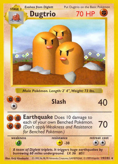 Dugtrio 019/102 Unlimited Base Set Shadowless