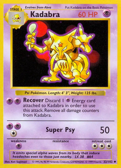 Kadabra 032/102 Unlimited Base Set Shadowless