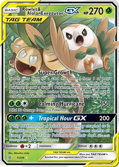 SM11: Rowlet & Alolan Exeggutor GX (Holofoil)