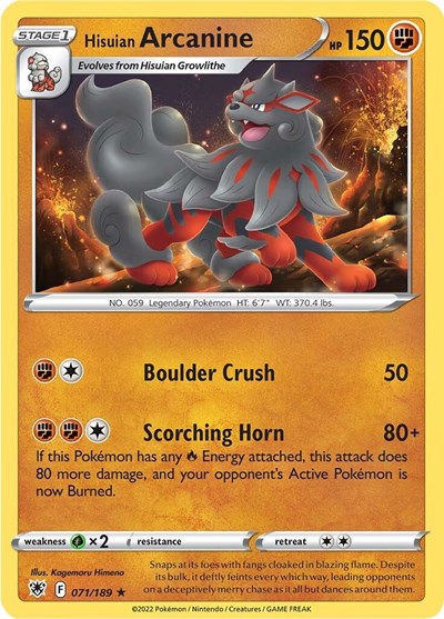 SWSH10: Hisuian Arcanine (Reverse Holofoil)