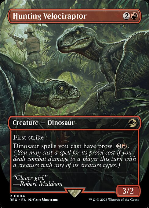 rex cards mtg REX: Hunting Velociraptor (Borderless)