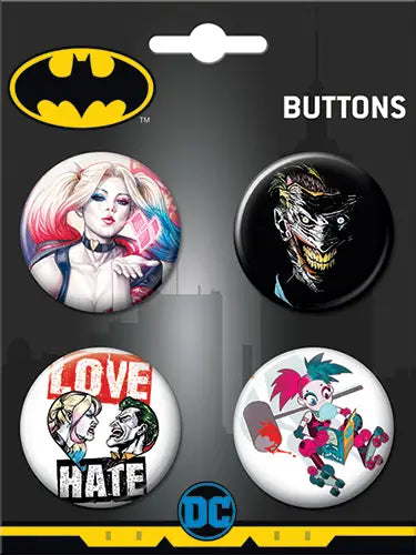 DC Comics Harley and Joker 4 BT Set Carded 4 Button Set