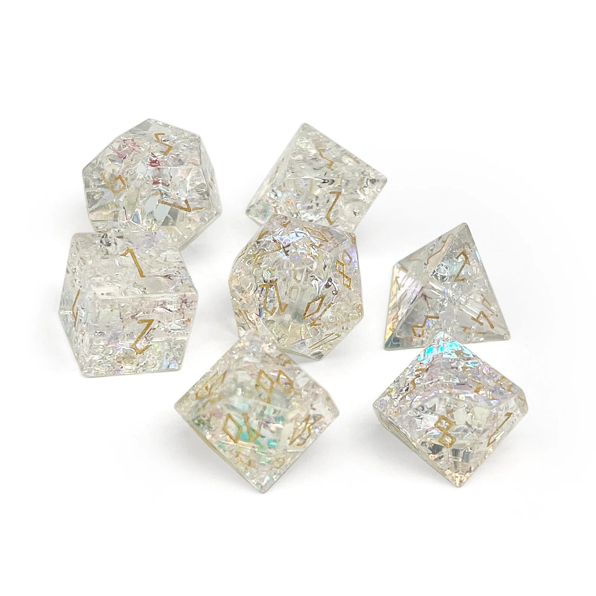 Shattered K9 rainbow glass 7 piece rpg dice set
