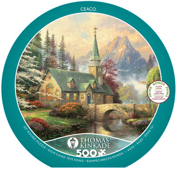 Thomas Kinkade Round - Dogwood Chapel (550 pc puzzle)