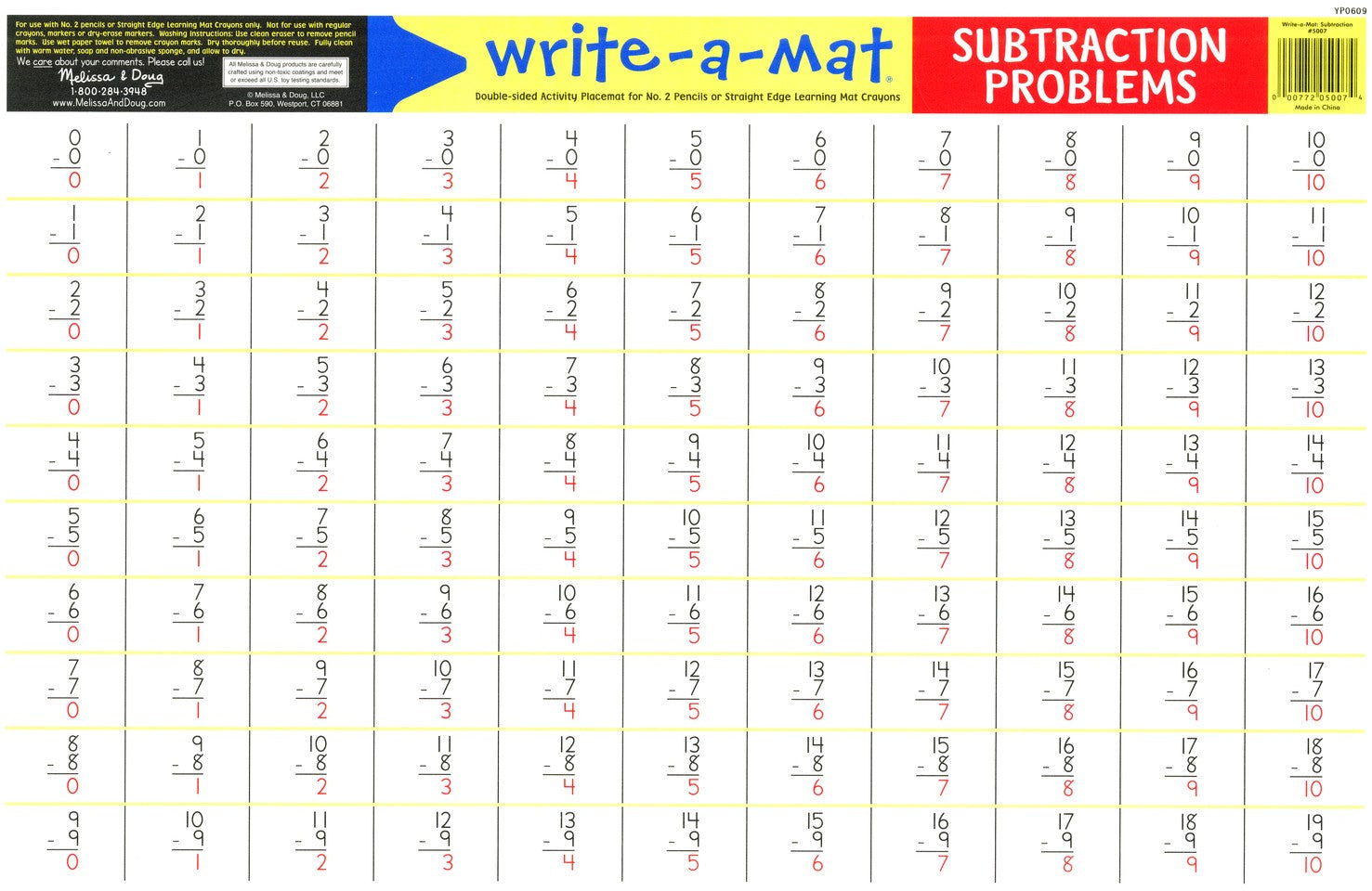 Subtraction Problems Write-A-Mat
