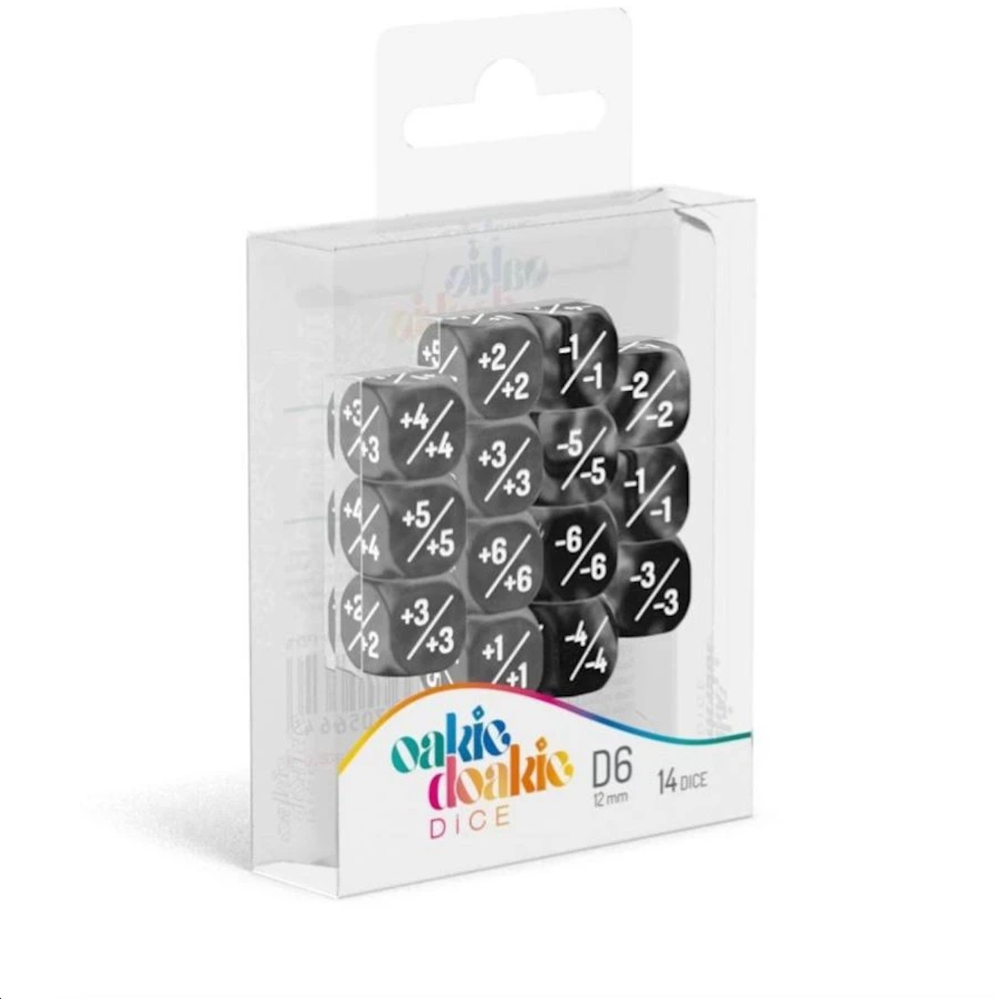 Oakie Doakie Dice - D6 12 mm Positive & Negative Marble/Gemidice - Black