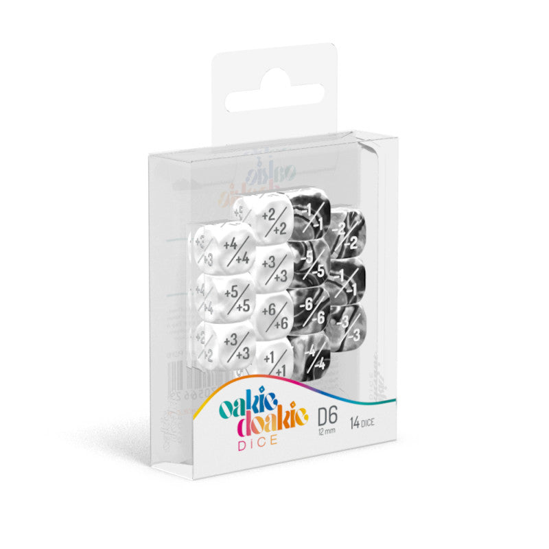 Oakie Doakie Dice - D6 12 mm Positive & Negative Marble/Gemidice - White