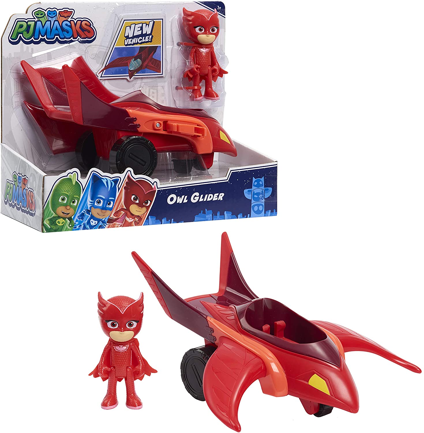 PJ Masks Owlette and Owl Glider, 2-Piece Articulated Action Figure and Vehicle Set, Red