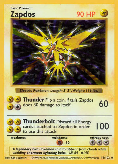 Zapdos 016/102 Unlimited Base Set Shadowless