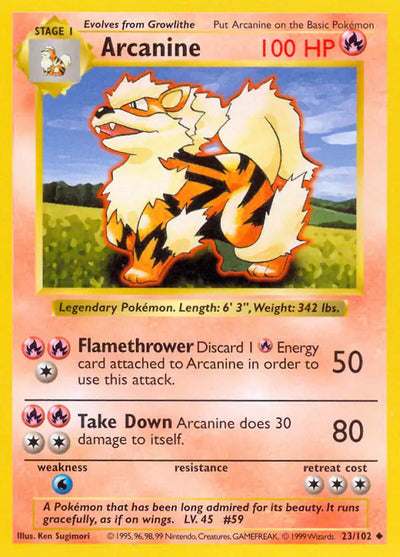 Arcanine 023/102 Unlimited Base Set Shadowless