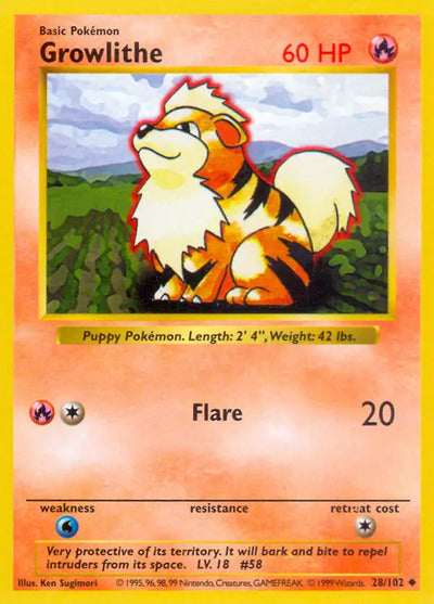 Growlithe 028/102 Unlimited Base Set Shadowless
