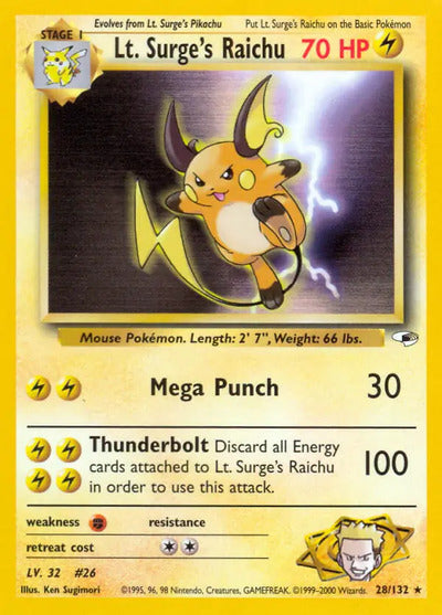 Lt. Surge's Raichu 028/132 Unlimited Gym Heroes
