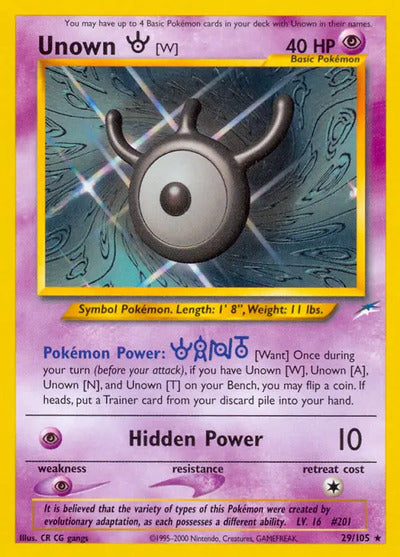 Unown [W] 029/105 Unlimited Neo Destiny