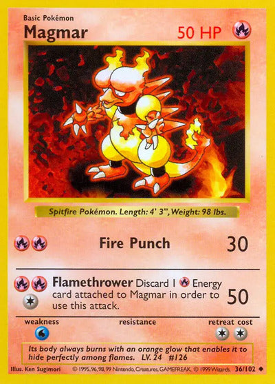 Magmar 036/102 Unlimited Base Set Shadowless