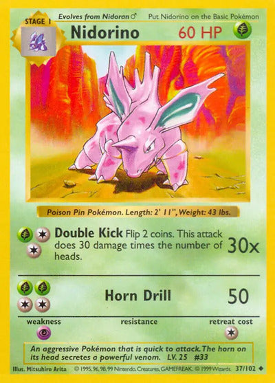 Nidorino 037/102 Unlimited Base Set Shadowless
