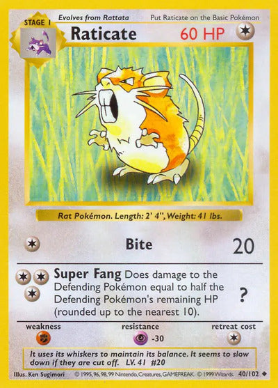 Raticate 040/102 Unlimited Base Set Shadowless