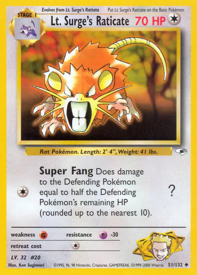 Lt. Surge's Raticate 051/132 Unlimited Gym Heroes
