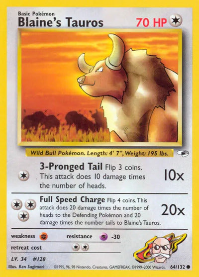 Blaine's Tauros 064/132 Unlimited Gym Heroes