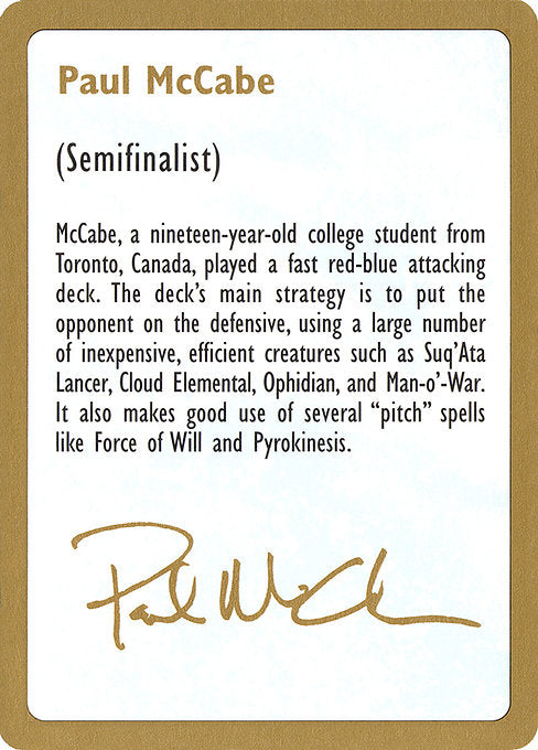 WC97: 1997 Paul McCabe Biography Card