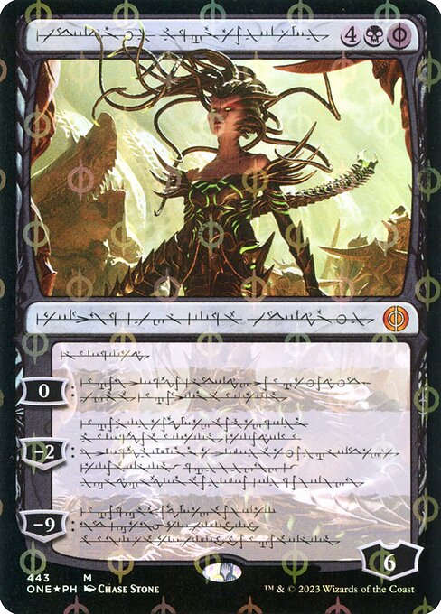 ONE: Vraska, Betrayal's Sting (Phyrexian) (Step-and-Compleat Foil)