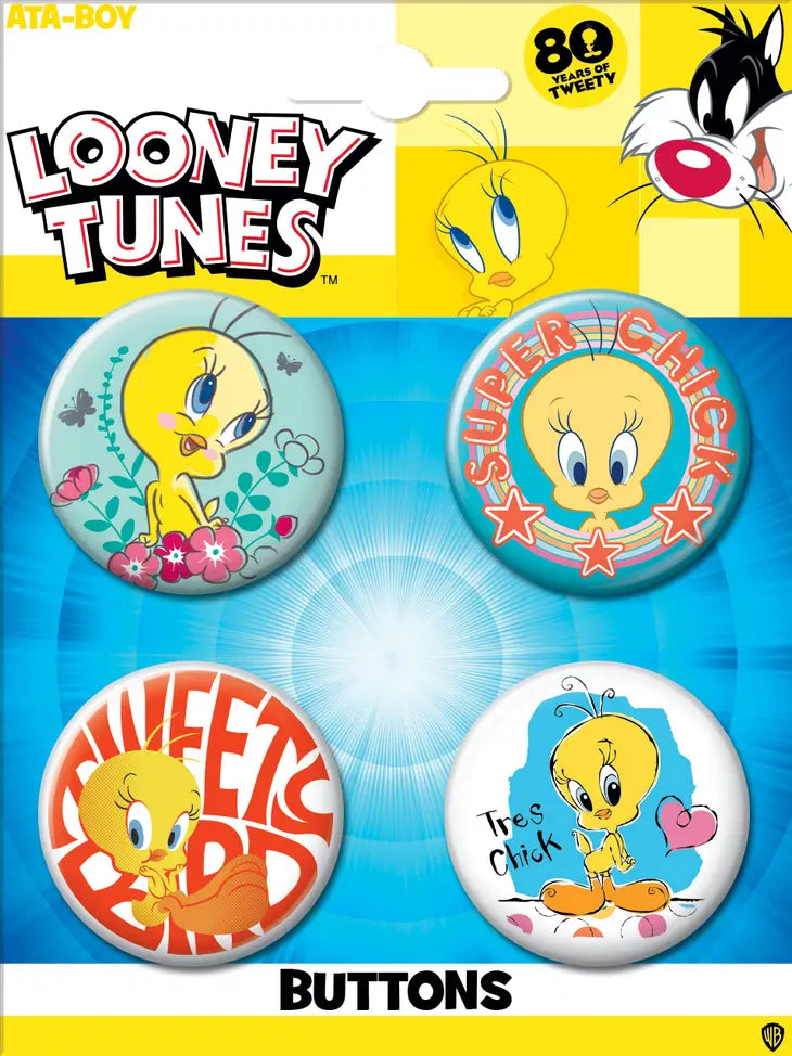 Looney Tunes Tweety 4 Carded Button Set