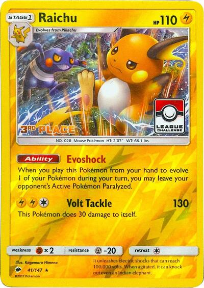 PR: Raichu - 41/147 (League Challenge) [3rd Place] (Reverse Holofoil)
