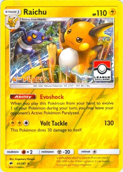 PR: Raichu - 41/147 (League Challenge) [4th Place] (Reverse Holofoil)