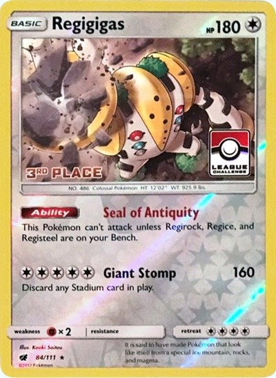 PR: Regigigas - 84/111 (League Challenge) [3rd Place] (Reverse Holofoil)