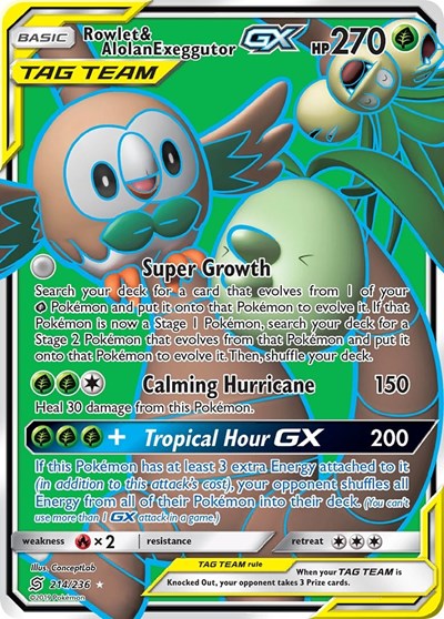 SM11: Rowlet & Alolan Exeggutor GX (Full Art) (Holofoil)