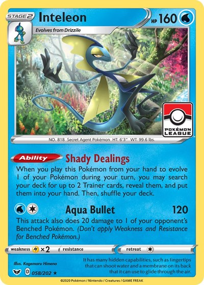 PR: Inteleon - 058/202 (Pokemon League) (Reverse Holofoil)