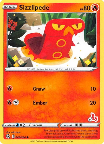 BA22: Sizzlipede - 046/264 (#14 Cinderace Stamped)