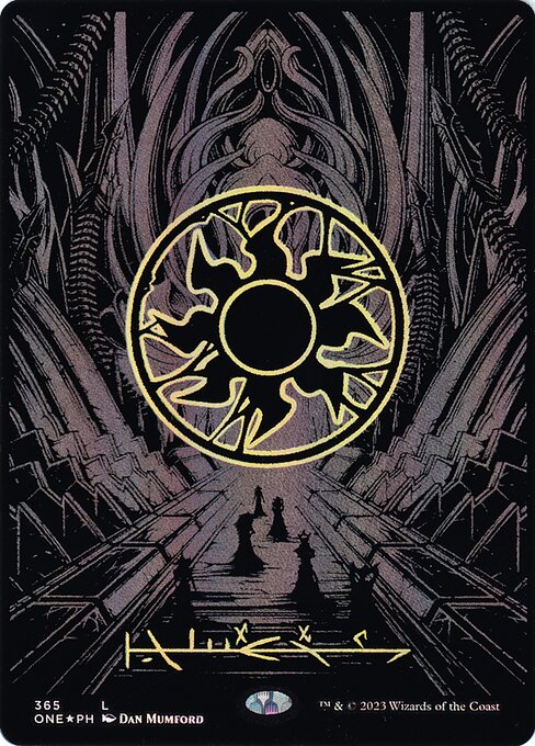 ONE: Plains (Phyrexian) - Full Art (Oil Slick Raised Foil)