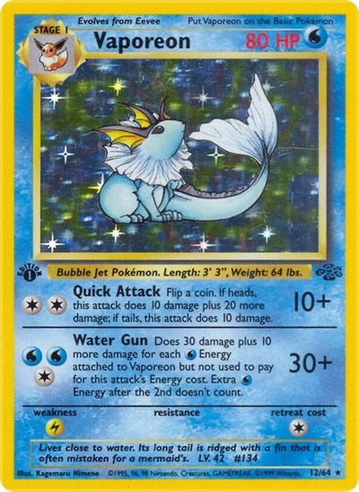 JU: Vaporeon (12) (1st Edition Holofoil)