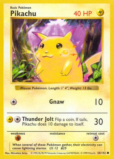 Pikachu Yellow Cheeks 058/102 Base Set Shadowless