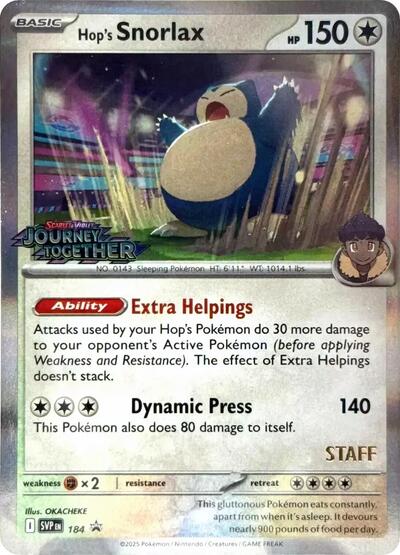 SVP: Hop's Snorlax - 184 (Prerelease) [Staff] (Holofoil)