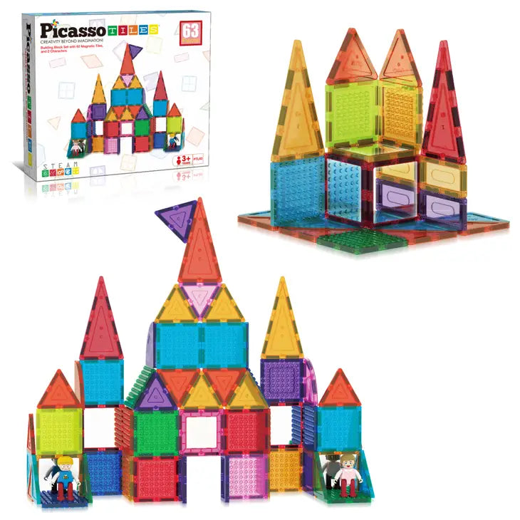 Picasso Tiles: 63 Piece Magnetic Building Tiles Toy Set