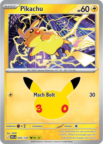 30C: Pikachu - 030/128 (Holofoil)