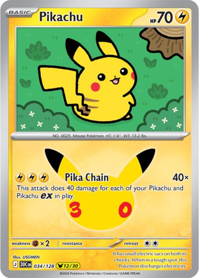 30C: Pikachu - 034/128 (Holofoil)