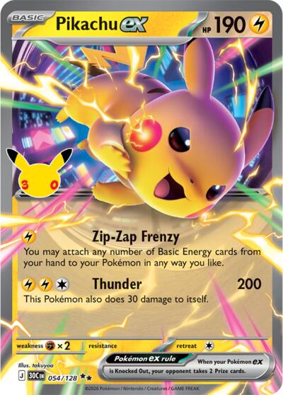 30C: Pikachu ex - 054/128 (Holofoil)