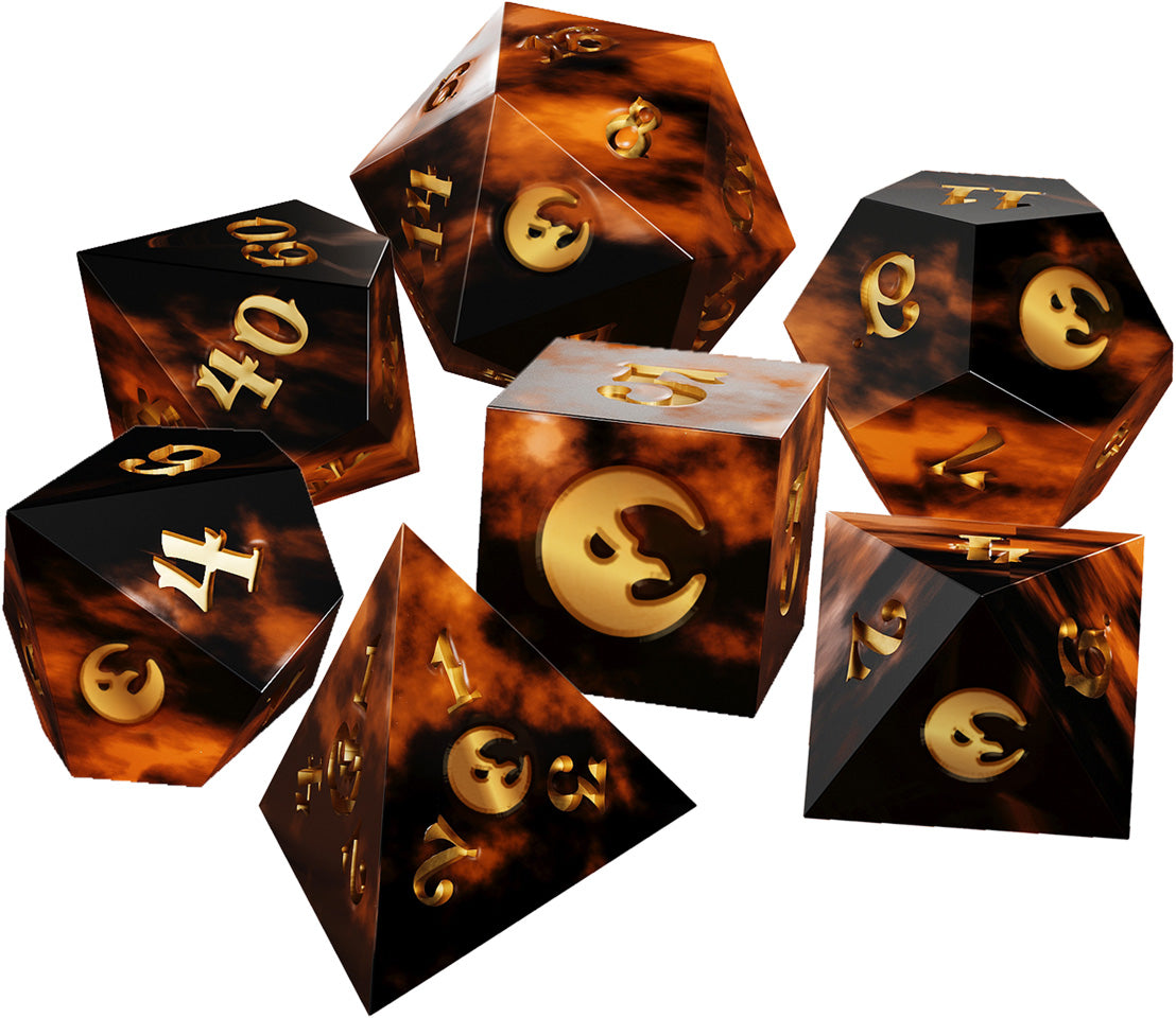 The Crooked Moon: 7CT Golden Sharp Resin Polyhedral Dice Set
