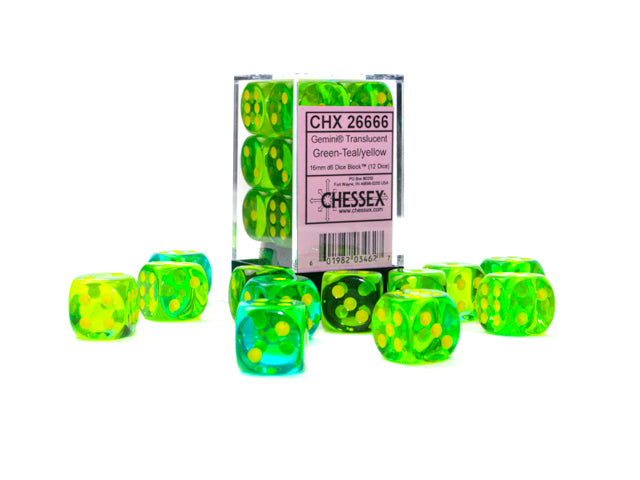 Chessex Gemini 16mm D6 Dice Block (12-Dice)