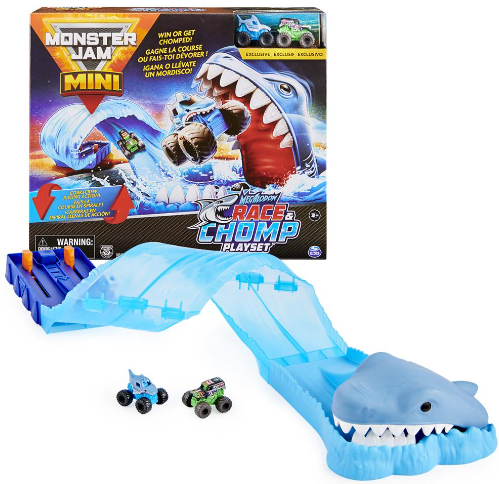 Monster Jam: Mini Megalodon Race and Chomp Playset with 2 Monster Jam Mini Truck