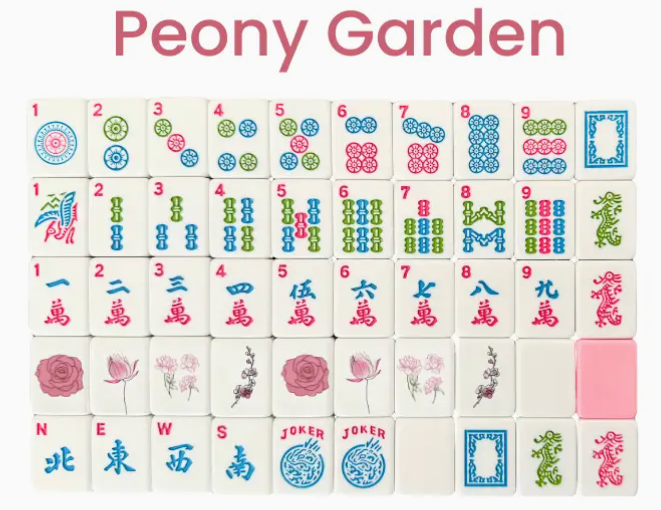 Mahjong Studios: Peony Garden American Tile Set (160 Tiles)