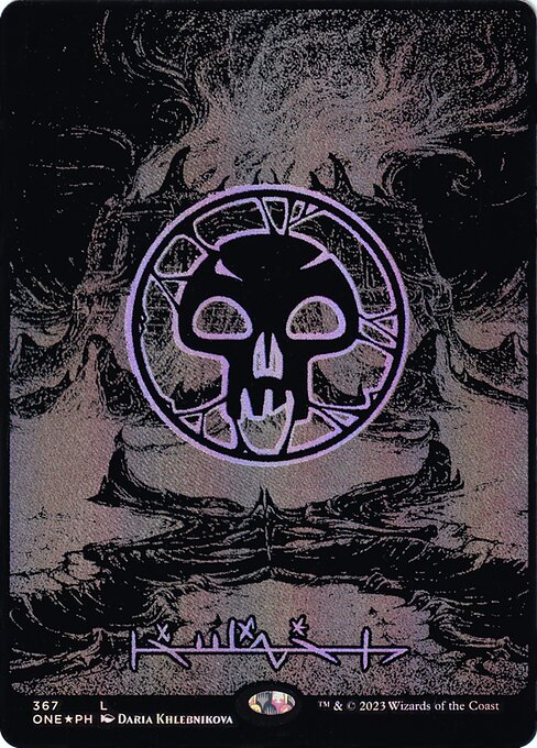 ONE: Swamp (Phyrexian) - Full Art (Oil Slick Raised Foil)