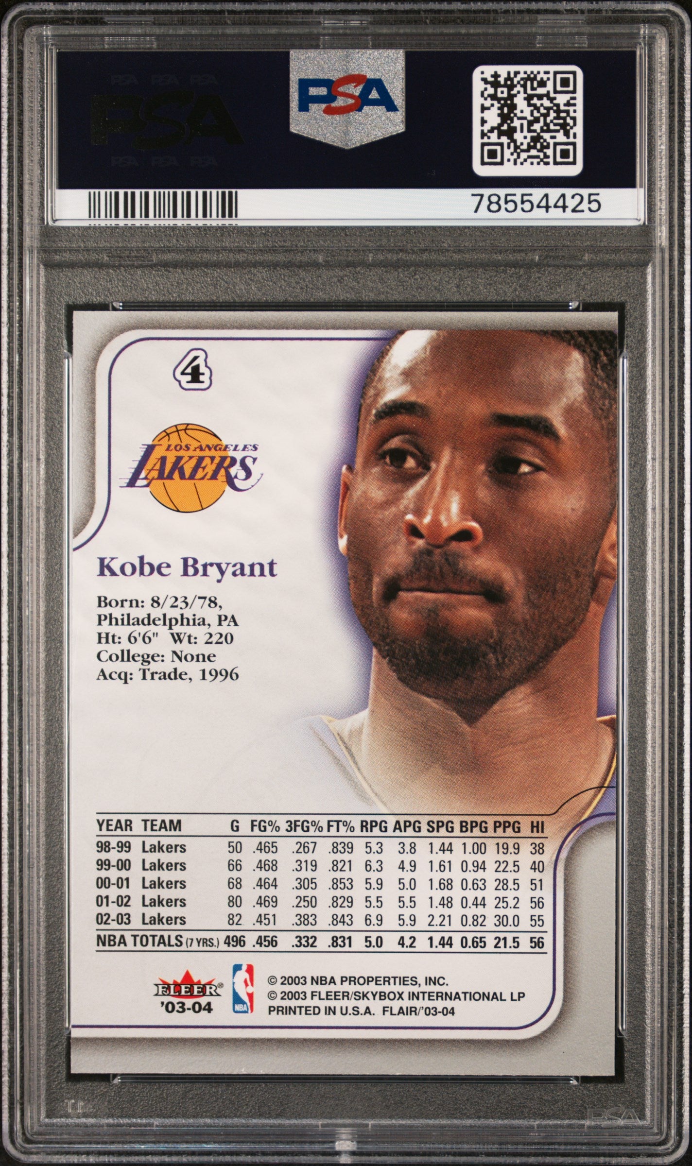 2003 Flair Kobe Bryant #4 PSA 8