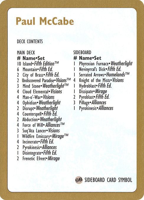 WC97: 1997 Paul McCabe Decklist Card