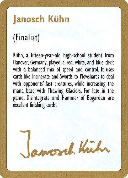 WC97: 1997 Janosch Kuhn Biography Card