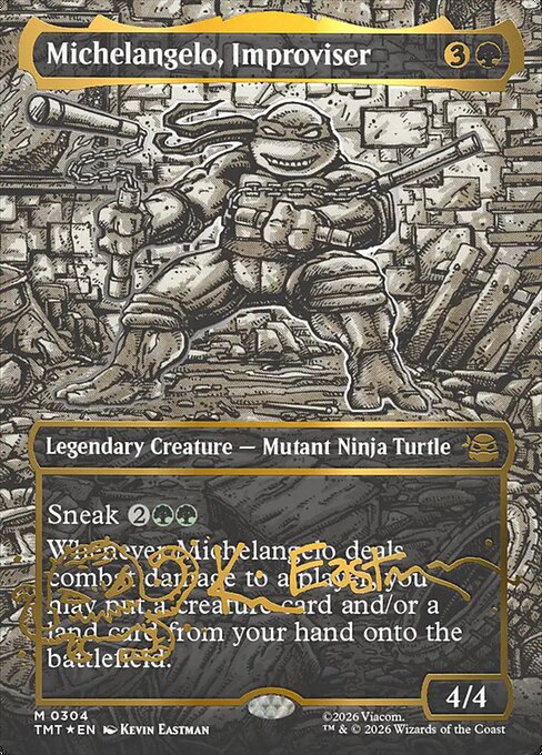 TMT: Michelangelo, Improviser (Borderless) (Gold-Stamped Signature) (Foil)