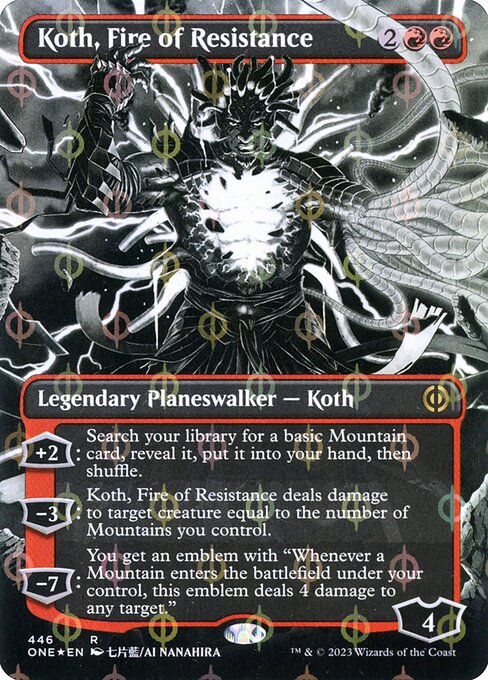 ONE: Koth, Fire of Resistance (Borderless) (Step-and-Compleat Foil)