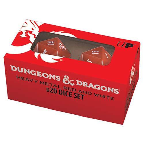 Heavy Metal Red and White D20 Dice Set (2ct) for Dungeons & Dragons